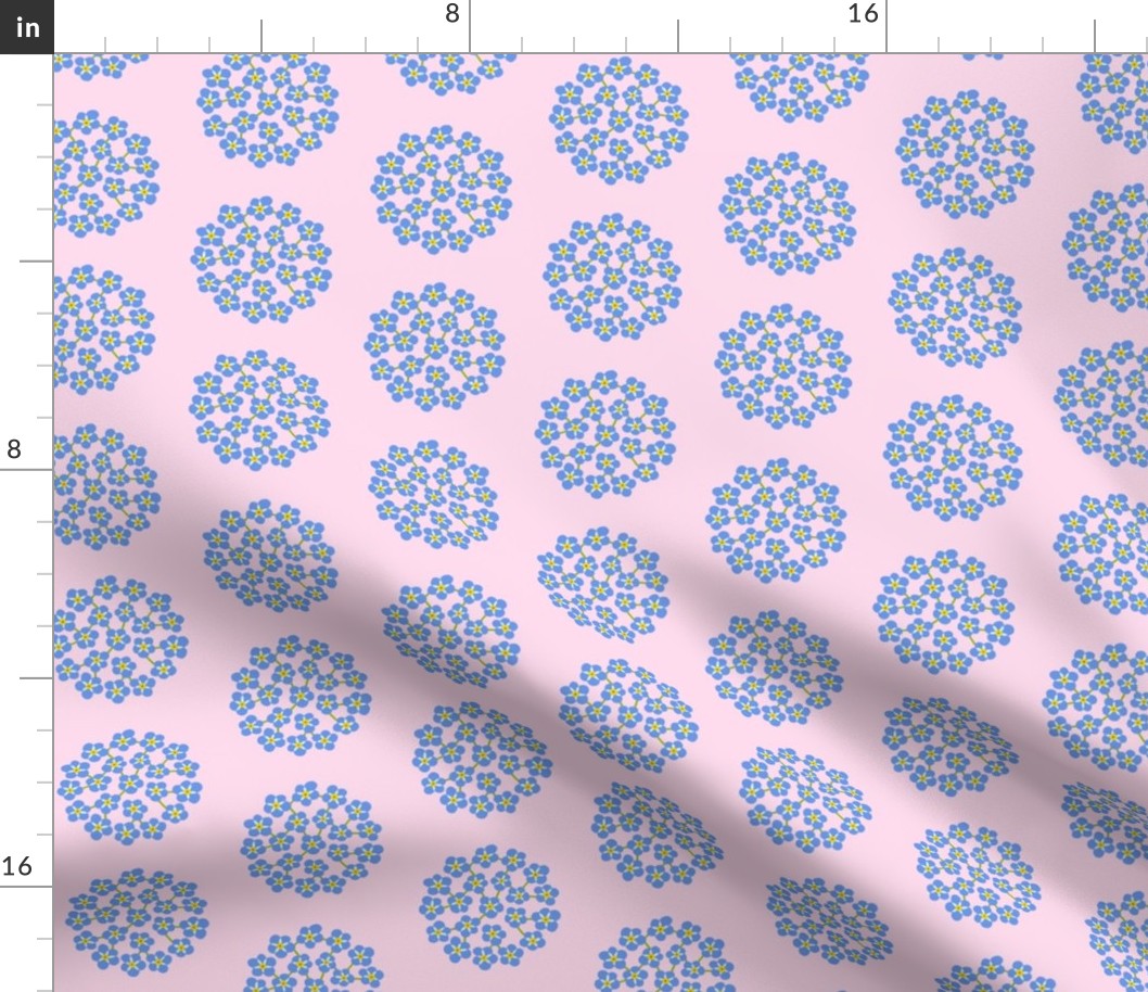 Blue Forget-Me-Not Flower Circle Doilies on Pink for Home Decor and Wallpaper