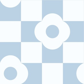 Daisy Flower Checkers Pastel Blue