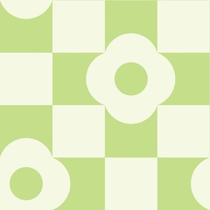 Daisy Flower Checkers Pastel Lime Greee