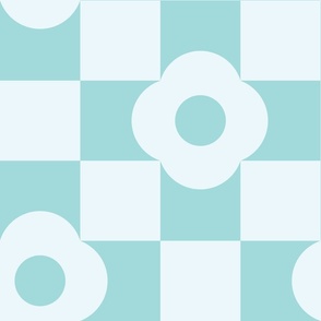 Daisy Flower Checkers Pastel Teal