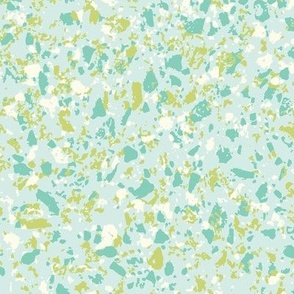 Sea Glass Terrazzo: Speckled Abstract Pastel Moss Green, Turquoise, and Cream Shapes on Light Blue - Playful Vintage Mid Mod Design (Medium)