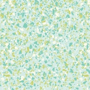 Sea Glass Terrazzo: Speckled Abstract Pastel Moss Green, Turquoise, and Cream Shapes on Light Blue - Playful Vintage Mid Mod Design (Small)