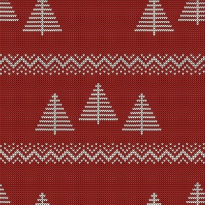 Christmas Trees Ivory on Poppy Red