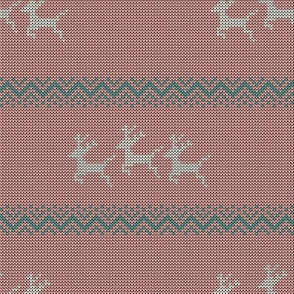 Reindeer Knit Jumper Teal3 and Ivory on Rose Pink