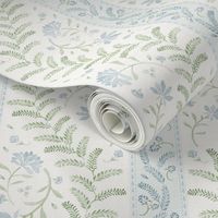Hand-painted watercolor florals, vine leaves and zig zag stripes_sage blue_12