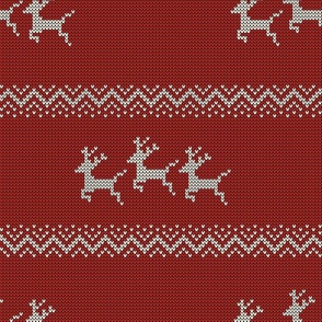 Reindeer Knit Jumper Ivory on Poppy Red