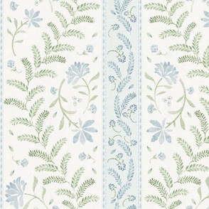 Hand-painted watercolor florals, vine leaves and zig zag stripes_sage blue_24