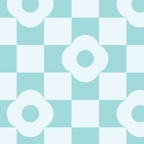 medium// Daisy Flower Checkers Pastel Teal