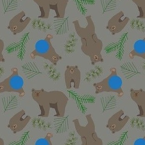 Bears at play on a warm gray background.