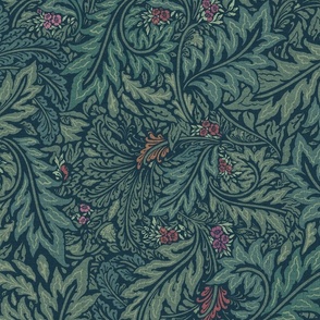  William Morris Tribute  -  Holiday Larkspur leaves foliage - Holiday Pine Green _24