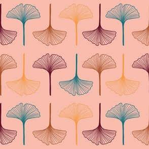 Ginkgo tree  Leaves_pink background_ Medium scale 