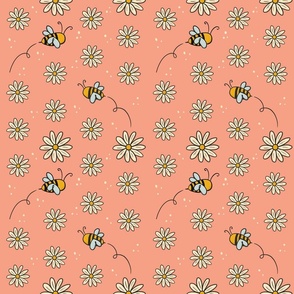 Daisies and Bees on Pink