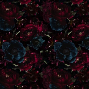 10" Dark Antique Moody Florals - Gothic Real Burgundy Wintry And Autumnal Flowers 