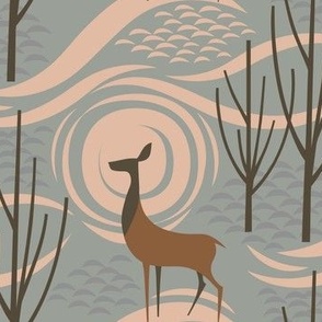 woodland deer, gray and pink 