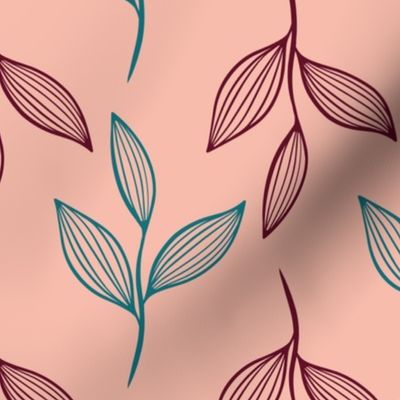 Botanical Leaves - Pink- Medium scale