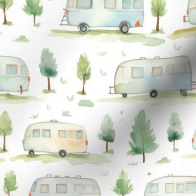 Watercolor Camper, Camping Pattern