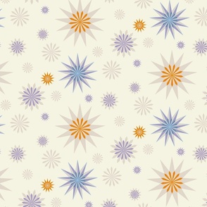 Christmas Stars Pattern in lilac, blue, orange and beige