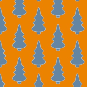 Simple Blue Pine Trees on orange background