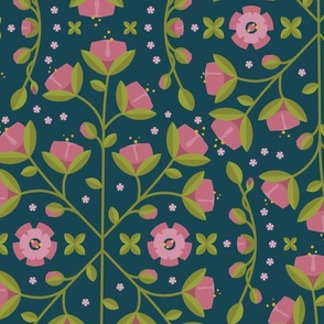 Pink flower Garden on Dark Blue