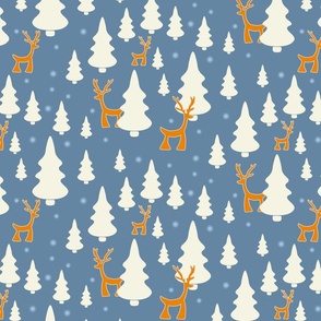 Deer in the woods in orange and blue color palette