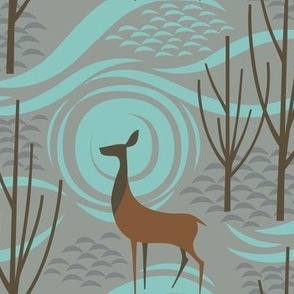 woodland deer, gray and blue