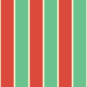 3 Inch Red Vermillion, Green and Yellow Gold Vintage Christmas Stripe