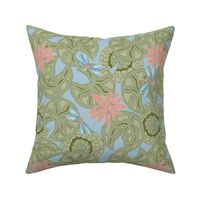 Serene Lotus Lily Pads and Dragonfly | Curtis Salmon Peach  | 12 inch