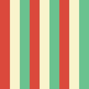 Equal 2 Inch Red Vermillion, Green and Yellow Gold Vintage Christmas Stripe