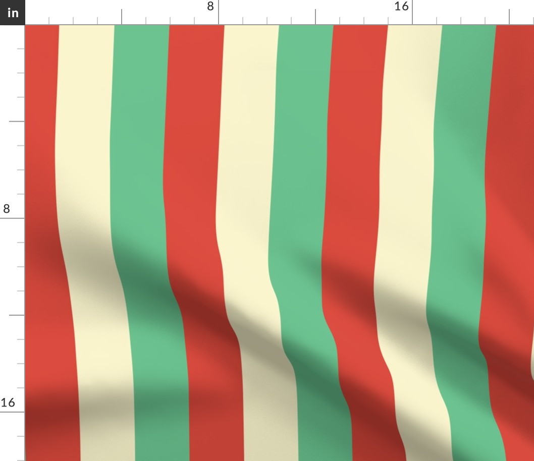 Equal 2 Inch Red Vermillion, Green and Yellow Gold Vintage Christmas Stripe