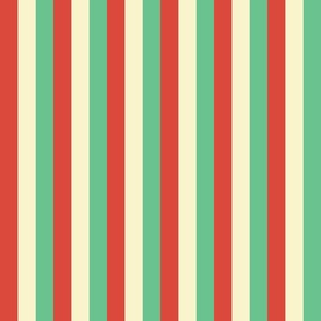 Equal 1 Inch Red Vermillion, Green and Yellow Gold Vintage Christmas Stripe