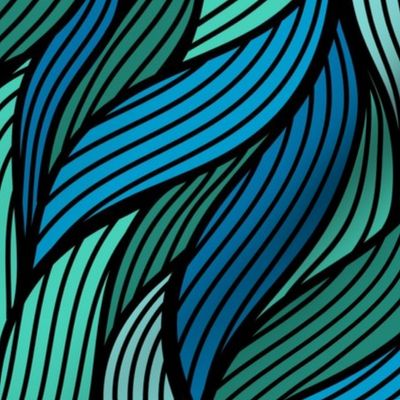 (L) Overlapping Curving Dense Blue Green Leaves