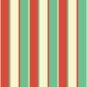 Alternating Red Vermillion, Green and Yellow Gold Vintage Christmas Stripe