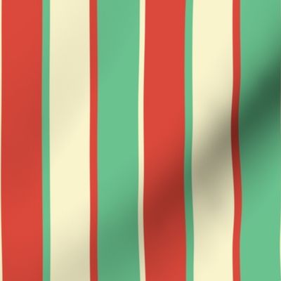 Small Alternating Red Vermillion, Green and Yellow Gold Vintage Christmas Stripe
