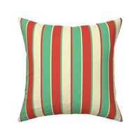 Small Alternating Red Vermillion, Green and Yellow Gold Vintage Christmas Stripe