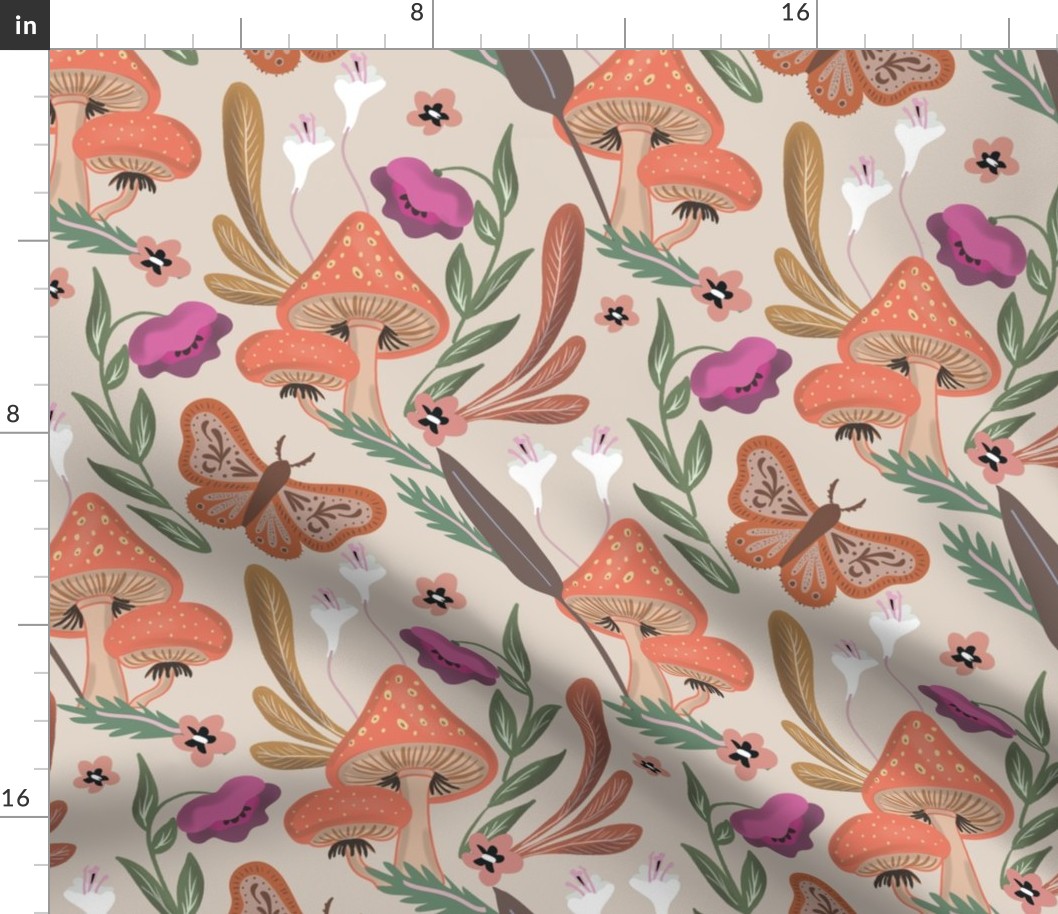 Mushrooms and Butterflies Floral Pattern