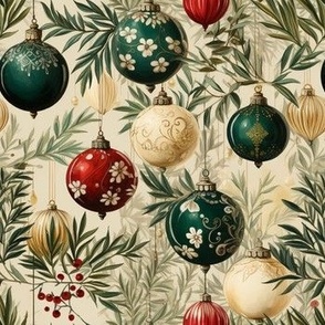 Victorian Christmas Ornaments in Red, Green, and Ivory