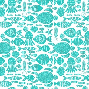 Block printed fishes| Turquoise 