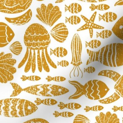 Block printed fishes| mustard yellow