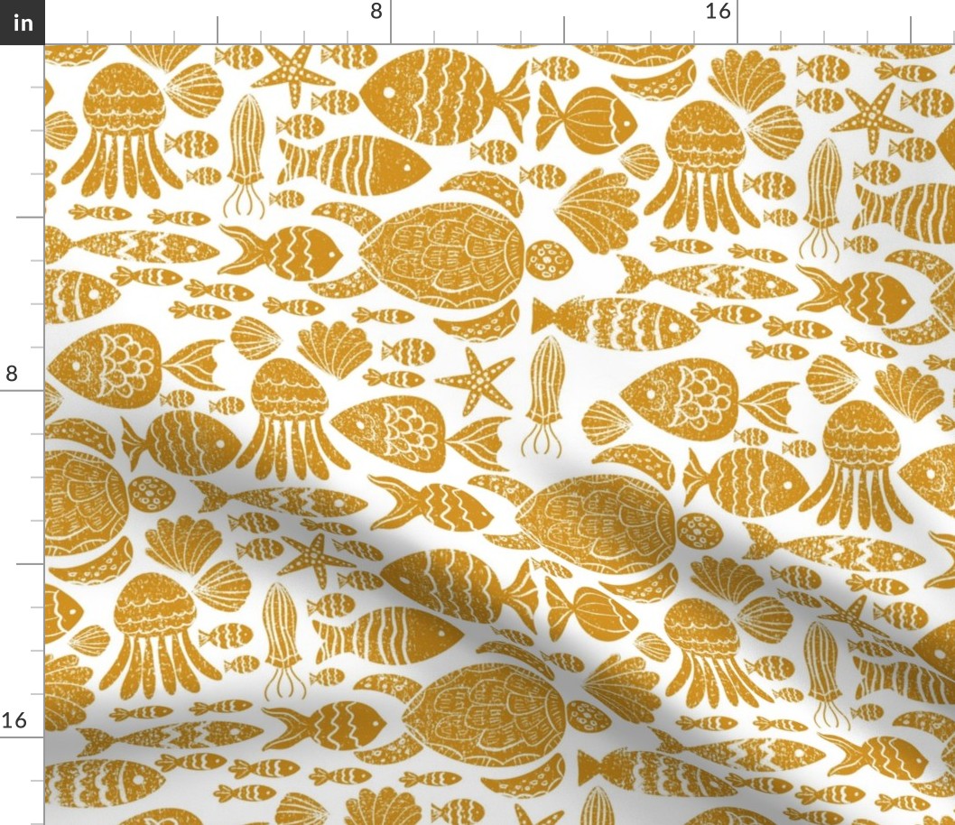 Block printed fishes| mustard yellow