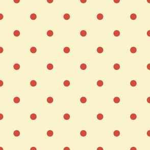 Red Vermillion Polka Dots on Vintage Christmas Yellow Gold