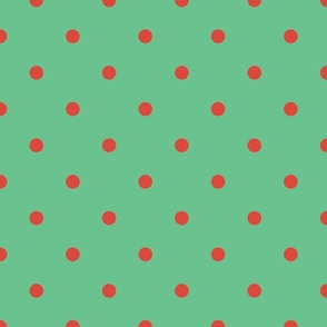 Red Vermillion Polka Dots on Vintage Christmas Green