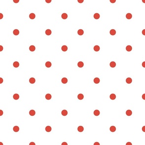 Red Vermillion Polka Dots on Vintage Christmas Snowy White