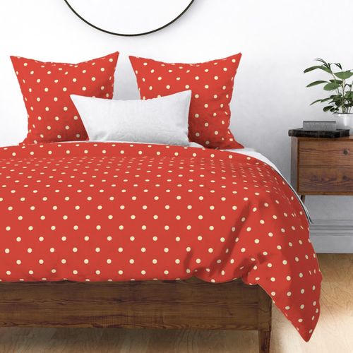 Yellow Gold Polka Dots on Vintage Christmas Red Vermillion 