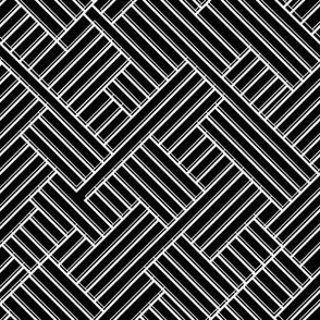 Modern Abstract Basketweave Herringbone Geo Maze in White and Black