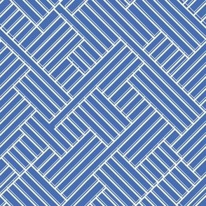 Modern Abstract Basketweave Herringbone Geo Maze in White and Blue