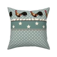 farmhouse pattern with polka dots, stars and rooster, large scale