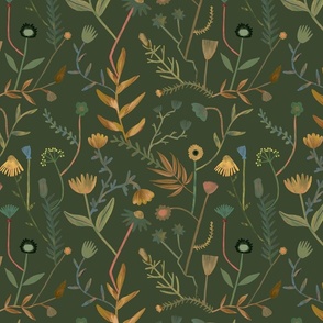 Dark Green Playful Painted Florals Small