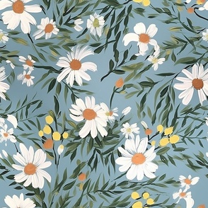 Light Blue Painted Gouache Daisies