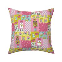Christmas Nutcracker  and Snowman Patchwork - Pink, Green and Blue