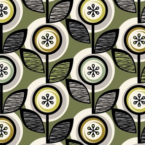 Footnote Flower (MidMod Greens) || midcentury vintage floral